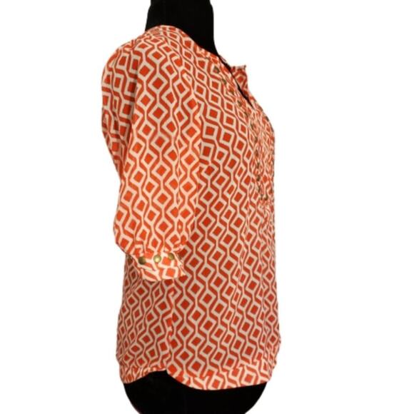 41 Hawthorn Stitch Fix Semi Sheer Geo Orange Ivory Swifty Studded Blouse Sz M - Picture 4 of 8